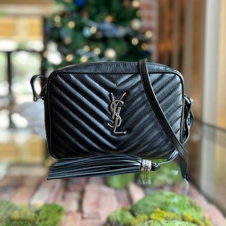 SAINT LAURENT Lou Black Calfskin Matelasse Monogram Crossbody Bag