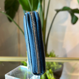 CHANEL Zip Around Blue Quilted Caviar Long Wallet