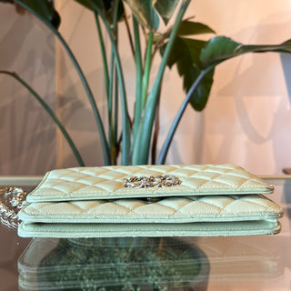 CHANEL Mint Green Quilted CC Wallet On Chain