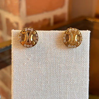 CELINE Gold Tone Triomphe Clip On Earrings