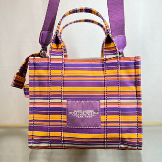 MARC JACOBS The Traveler Tote Bag Small Purple Multicolor Cotton Canvas Striped Tote