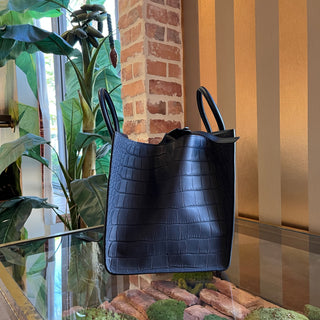 CELINE Medium Phantom Luggage Navy Blue Crocodile-Embossed Nubuck Bag
