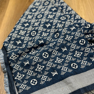 LOUIS VUITTON "Since 1854" Blue Silk/Wool Scarf