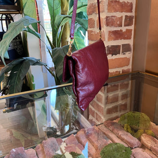BALENCIAGA Giant 12 Motocross Maroon Lambskin Envelope Clutch with Strap