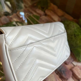 GUCCI Mini GG Marmont White Matelassé Calfskin Leather Shoulder Bag
