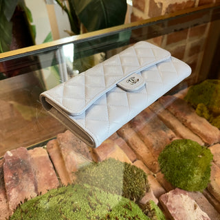 CHANEL Classic Gray Caviar Leather Long Wallet