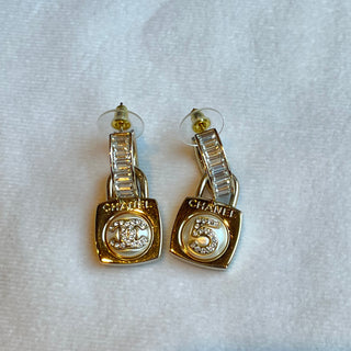 CHANEL NO.5 2023 CC Gold-Tone Strass Rhinestone Drop Earrings