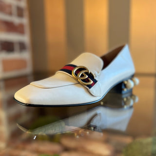 GUCCI White Leather Sylvie Accent Loafers SZ 39.5 (US 9.5)