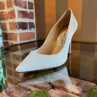 JIMMY CHOO White Gold Ombre Coarse Glitter Pumps SZ 37.5 (US 7.5)