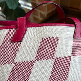 HERMES Ambre PM Framboise Toile H Veau Swift Tote
