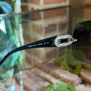 BVLGARI 6054-B-M Black Crystal Embellished Gradient Shield Sunglasses