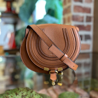 CHLOE Marcie Saddle Mini Brown Grained Calfskin Leather Shoulder Bag