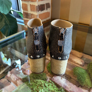 CHANEL Vintage Animal Print Leather Wedges 38.5