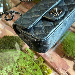 CHANEL Extra Mini Flap Metallic Blue Caviar Leather Rectangle Shoulder Bag