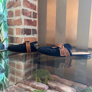 LOEWE Black Denim Grate Slip On Mules SZ 40 (US 10)