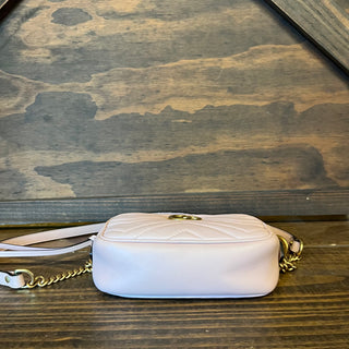 GUCCI Pink Calfskin Matelasse Mini GG Marmont Chain Crossbody