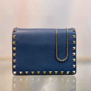 VALENTINO GARAVANI Vitello Rockstud Blue Wallet on Chain