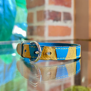 HERMES Blue Jean Jaune Sable Epsom Leather Dog Collar