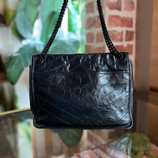 SAINT LAURENT Niki Medium Crinkled Calfskin Matelassé Monogram Chain Shoulder Bag