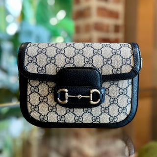 GUCCI Horsebit 1955 Mini Navy Blue Supreme Crossbody