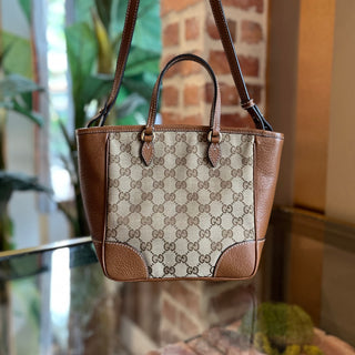 GUCCI Small Bree Convertible Brown GG Canvas Leather Tote Bag