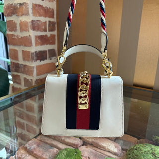 GUCCI White Leather Mini Sylvie Top Handle Bag
