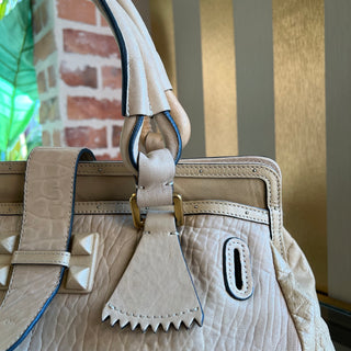 CHLOE Elvire Cream Bi Color Pebbled Leather Satchel Bag