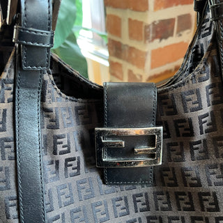 FENDI Black Zucchino Canvas Shoulder Bag