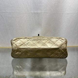 CHANEL 2.55 Reissue Mini Flap Light Gold Metallic Aged Calfskin Quilted Shoulder Bag ADI1114 PRE-OWNED