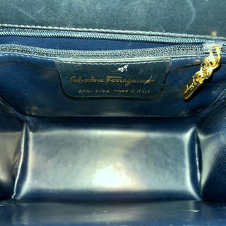 FERRAGAMO Navy Blue Leather Structured Crossbody