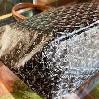 GOYARD Saint Louis PM Black Goyardine Canvas Chevroches Calfskin Tote
