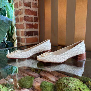 TORY BURCH Georgia Soft Croc New Cream Leather Pumps SZ 8