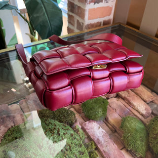 BOTTEGA VENETA Cassette Dark Red Nappa Maxi Intreccio Padded Crossbody