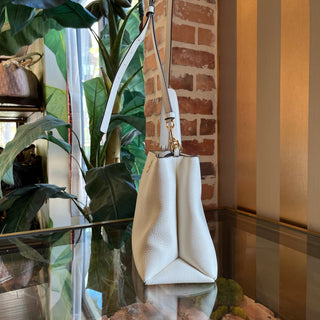 TORY BURCH White Pebbled Leather Top Handle Bag