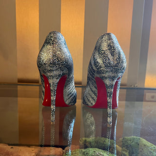 CHRISTIAN LOUBOUTIN Pigalle Follies Silver Glitter Striped Heels SZ 36 (US 6)