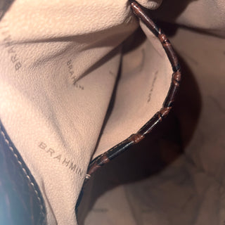 BRAHMIN Amelia Bucket Dark Brown Melbourne Croc Embossed Leather Bucket Bag