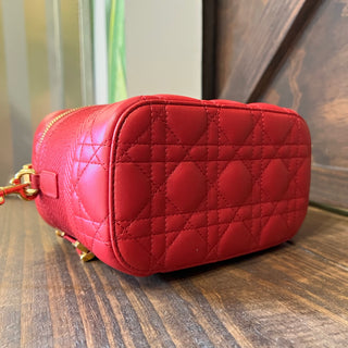 CHRISTIAN DIOR DiorTravel Small Vanity Case Poppy Red Cannage Quilted Lambskin Leather Top Handle Bag