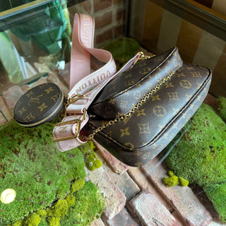 LOUIS VUITTON Multi Pochette Accessories Pink Brown Monogram Coated Canvas Crossbody Bag