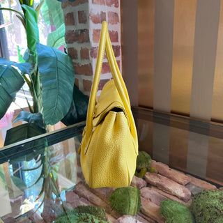 CELINE Buckle Yellow Grained Leather Shoulder Bag