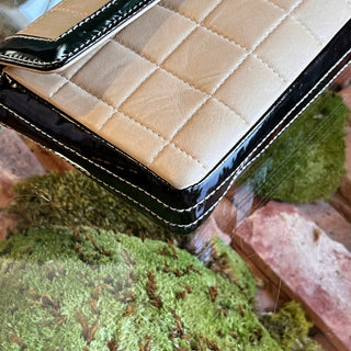 CHANEL East West Chocolate Bar Flap Beige Lambskin Patent Shoulder Bag