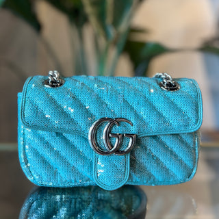 GUCCI Blue Sequin Marmont Shoulder Bag