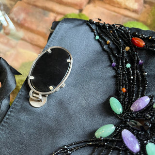 VALENTINO Black Beaded Satin Small Handbag