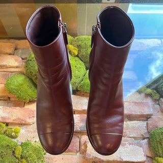 CHANEL CC Burgundy Leather Booties SZ 36.5 (US 6.5)