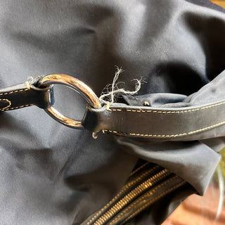 PRADA Navy Blue Nylon Embossed Leather Logo Hobo Bag