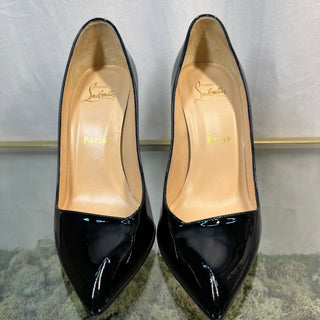 CHRISTIAN LOUBOUTIN Carnielle Black Patent Leather Heels SZ37 1/2