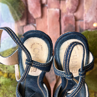 CHANEL Denim Camellia Cork Wedges SZ38.5(8.5US)