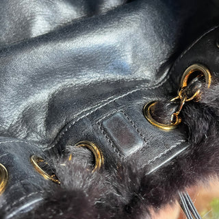 CHANEL Chocolate Brown Rabbit Fur Drawstring Shoulder Bag
