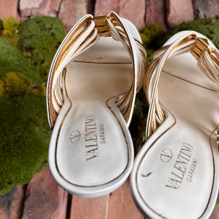 VALENTINO Caged White Gold Calfskin Strappy Heels SZ36(6US)