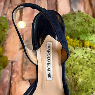 MANOLO BLAHNIK Carolyne Blue Embroidered Sling Back Pumps SZ38(8US)