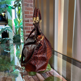 BRAHMIN Elisa Pecan Melbourne Croc-Embossed Shoulder Bag